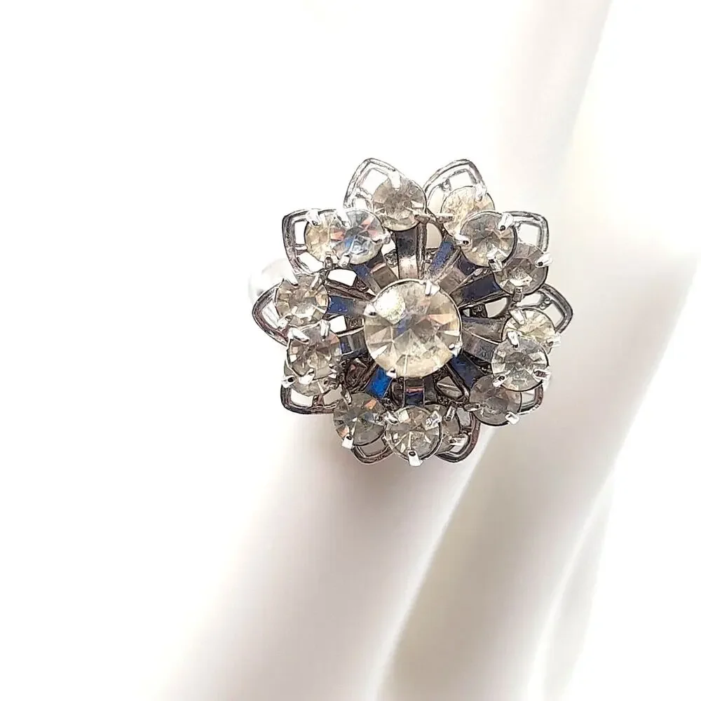 Vintage Ring, Signed Sarah Coventry, Cluster Silver Tone, Size 5 1/2 Adjustable